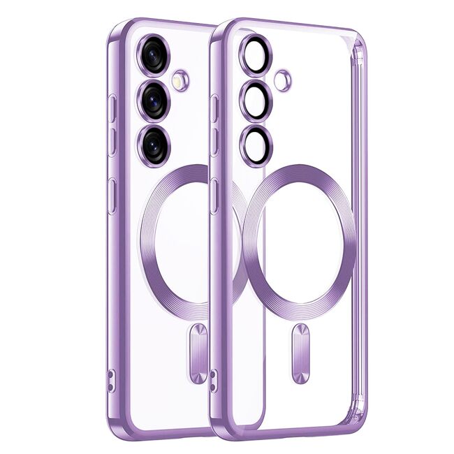 Husa pentru  Samsung Galaxy S25 cu MagSafe si protectie pentru lentile anti-shock 1.5 mm transparent - Mov