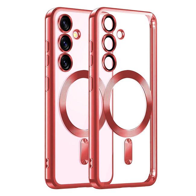 Husa pentru  Samsung Galaxy S25 cu MagSafe si protectie pentru lentile anti-shock 1.5 mm transparent - Rosu