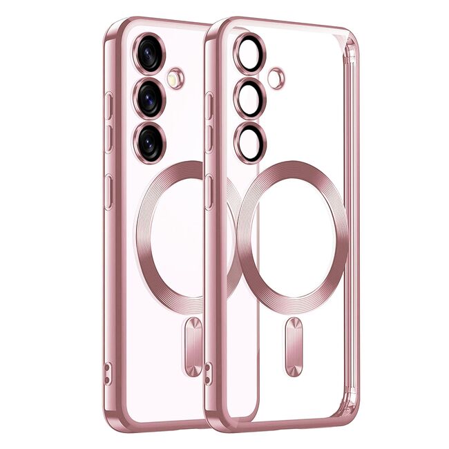 Husa pentru  Samsung Galaxy S25 cu MagSafe si protectie pentru lentile anti-shock 1.5 mm transparent - Roz