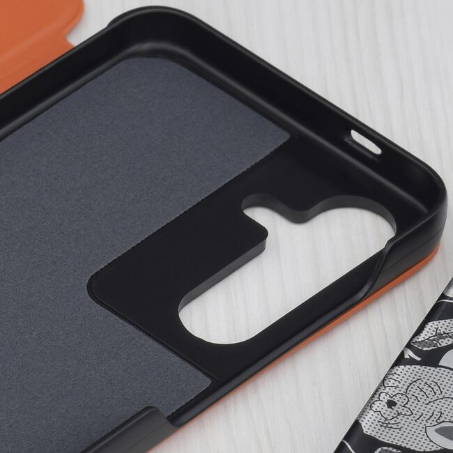 Husa pentru  Samsung Galaxy S25 tip carte, Smart View, Portocaliu