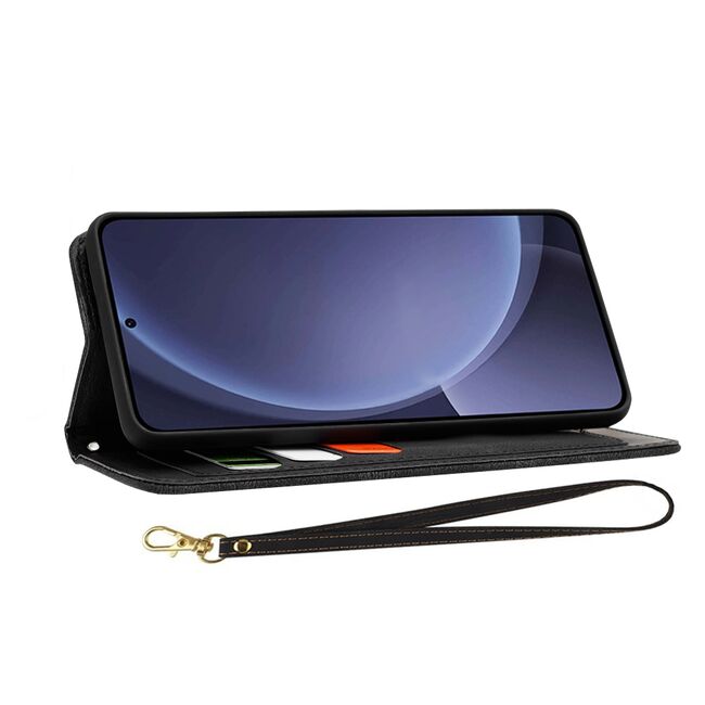 Husa tip carte pentru  Samsung Galaxy S25+, functie stand si port carduri, Negru