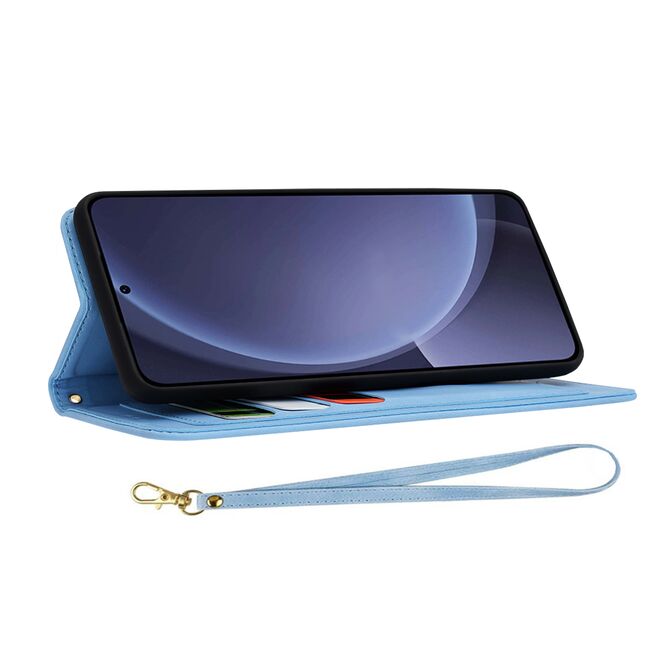 Husa tip carte pentru  Samsung Galaxy S25+, functie stand si port carduri, Albastru