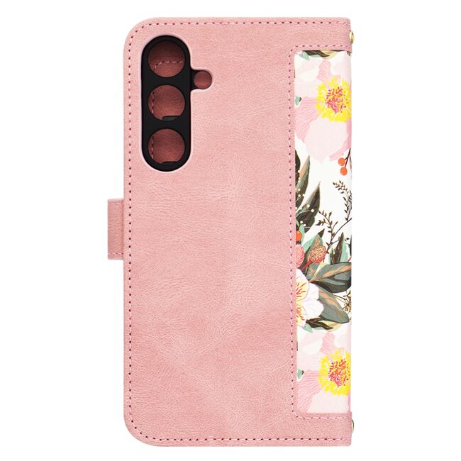 Husa tip carte pentru  Samsung Galaxy S25+, functie stand si port carduri, Roz