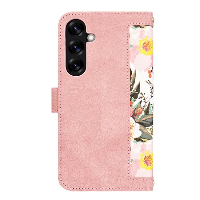 Husa tip carte pentru  Samsung Galaxy S25+, functie stand si port carduri, Roz