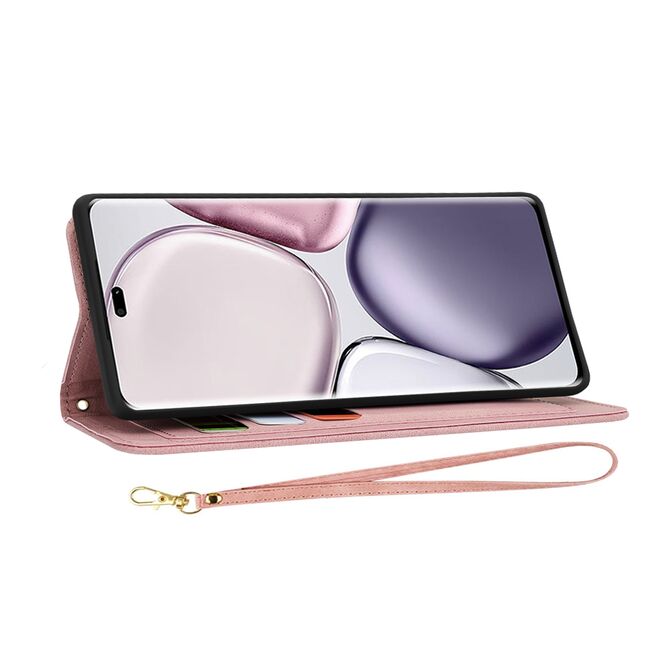 Husa tip carte pentru  Samsung Galaxy S25, functie stand si port carduri, Roz