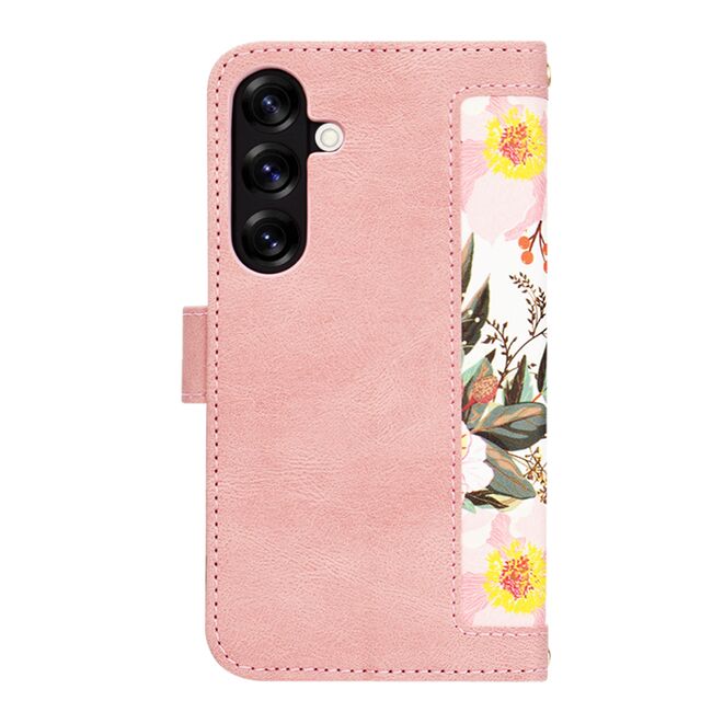 Husa tip carte pentru  Samsung Galaxy S25, functie stand si port carduri, Roz