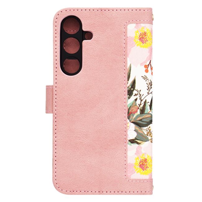 Husa tip carte pentru  Samsung Galaxy S25, functie stand si port carduri, Roz