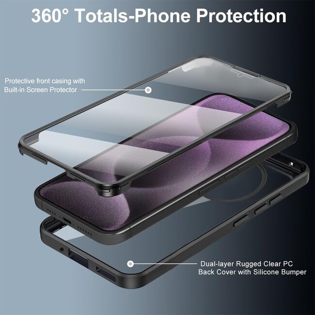 Pachet 360: Husa cu folie integrata pentru  Oppo Reno 12F, 12FS Cover360 fata / spate - Negru