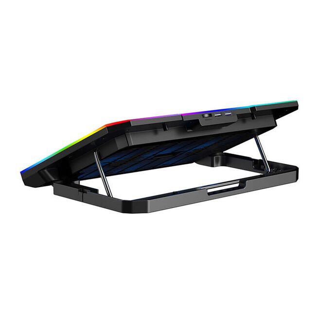 Cooler laptop ajustabil Havit, 10-16", RGB, 2xUSB, 1000 - 2000rpm, cu suport pentru telefon, negru, F2069