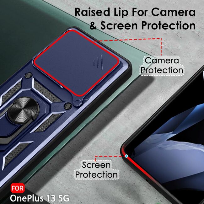 Husa pentru  OnePlus 13 Ring Armor Kickstand Tough Rugged Cover cu protectie camera, Albastru