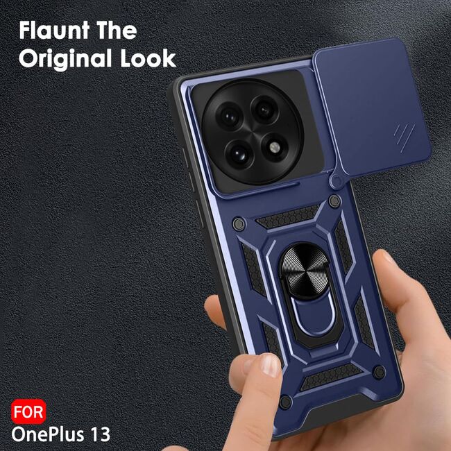 Husa pentru  OnePlus 13 Ring Armor Kickstand Tough Rugged Cover cu protectie camera, Albastru