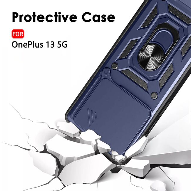 Husa pentru  OnePlus 13 Ring Armor Kickstand Tough Rugged Cover cu protectie camera, Albastru