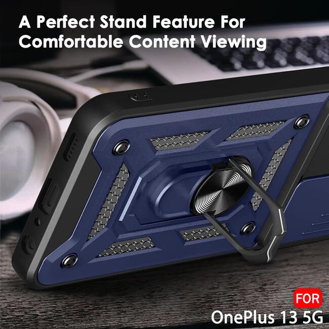Husa pentru  OnePlus 13 Ring Armor Kickstand Tough Rugged Cover cu protectie camera, Albastru
