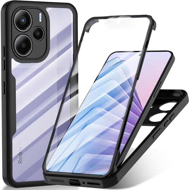 Pachet 360: Husa cu folie integrata pentru  Xiaomi Redmi Note 14 5G Cover360 fata / spate - Negru