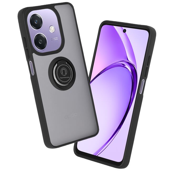 Husa de protectie pentru  Oppo A40 premium cu inel stand rotativ, suport magnetic si bumper anti-alunecare - Negru fumuriu