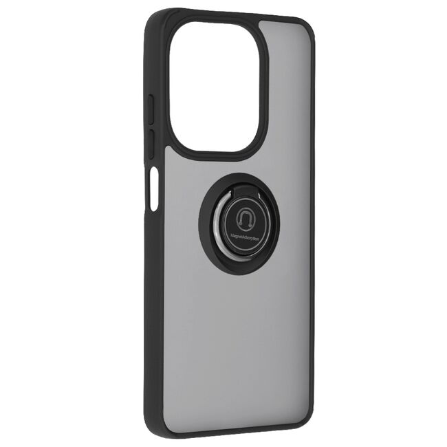 Husa de protectie pentru  Oppo A40 premium cu inel stand rotativ, suport magnetic si bumper anti-alunecare - Negru fumuriu