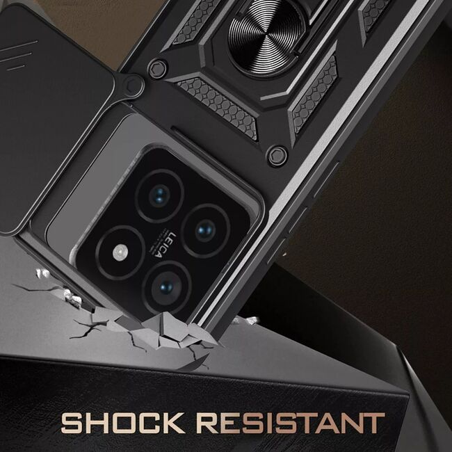 Husa pentru  Xiaomi 15 Ring Armor Kickstand Tough Rugged Cover cu protectie camera, Negru