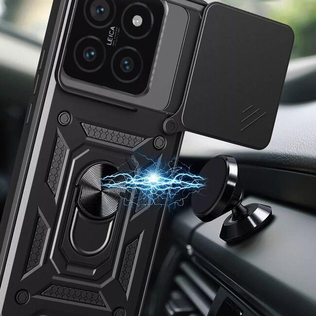 Husa pentru  Xiaomi 15 Ring Armor Kickstand Tough Rugged Cover cu protectie camera, Negru
