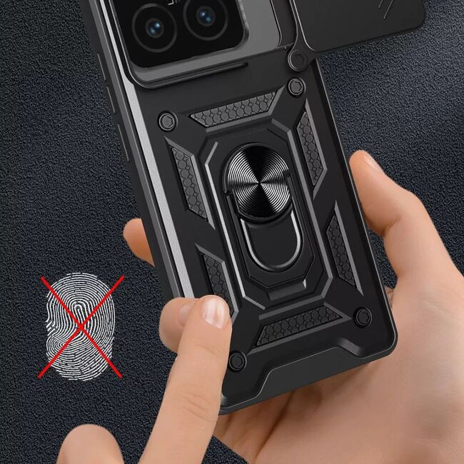 Husa pentru  Xiaomi 15 Ring Armor Kickstand Tough Rugged Cover cu protectie camera, Negru