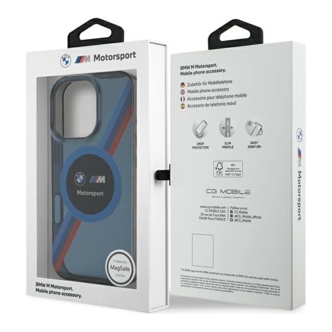 Husa premium pentru  iPhone 16 Pro compatibila MagSafe BMW Signature - Albastru