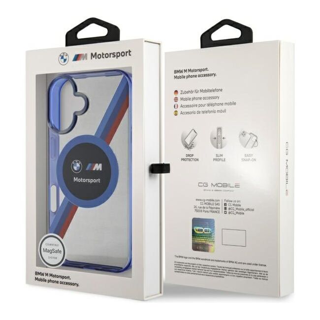 Husa premium pentru  iPhone 16 compatibila MagSafe BMW Signature - Albastru