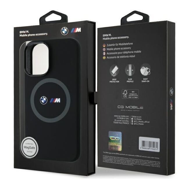 Husa premium pentru  iPhone 16 compatibila MagSafe BMW Signature - Negru