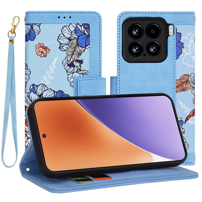 Husa tip carte pentru  Xiaomi 15, functie stand si port carduri, Albastru