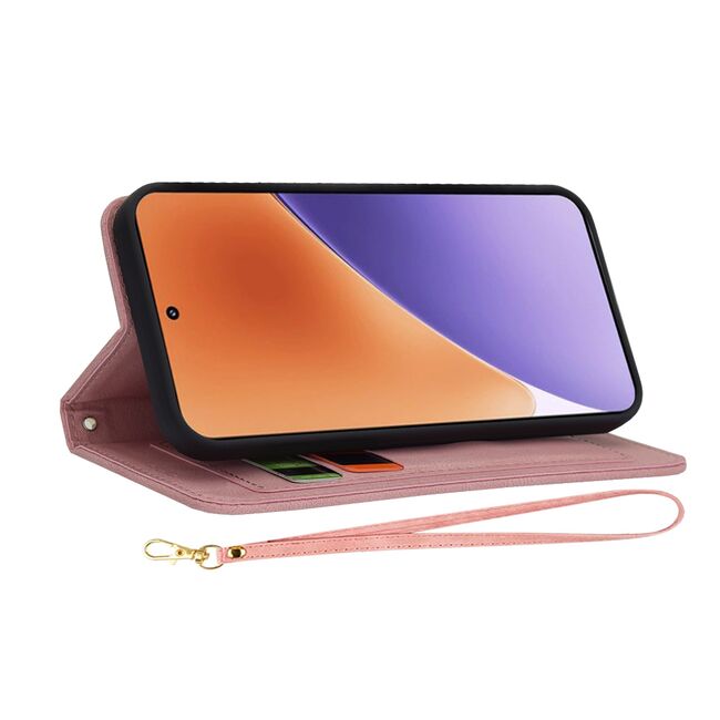 Husa tip carte pentru  Xiaomi 15, functie stand si port carduri, Roz