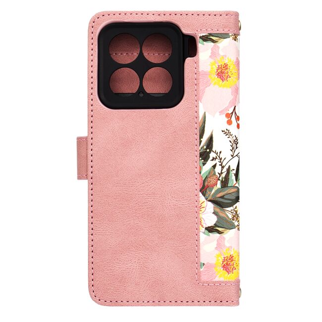 Husa tip carte pentru  Xiaomi 15, functie stand si port carduri, Roz