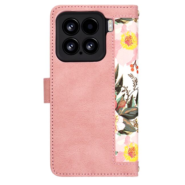 Husa tip carte pentru  Xiaomi 15, functie stand si port carduri, Roz