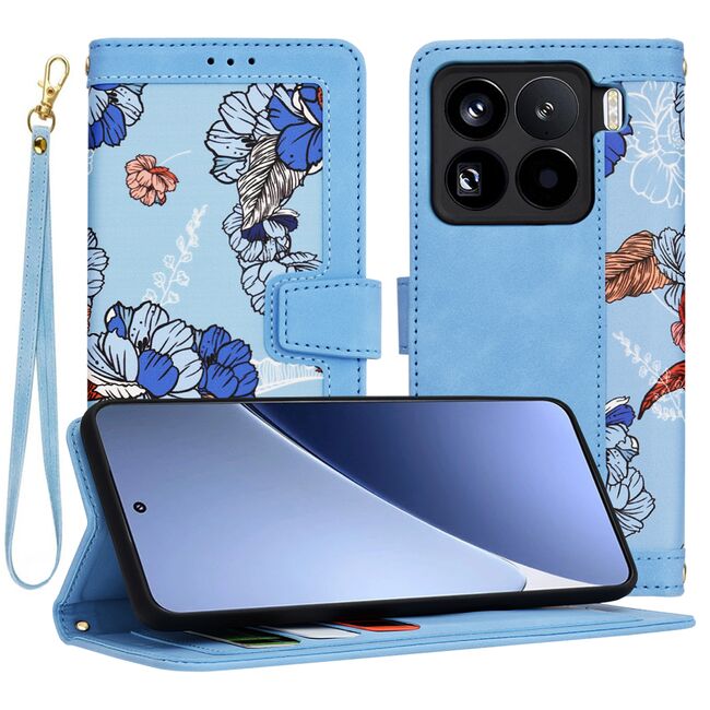 Husa tip carte pentru  Xiaomi 15 Pro, functie stand si port carduri, Albastru