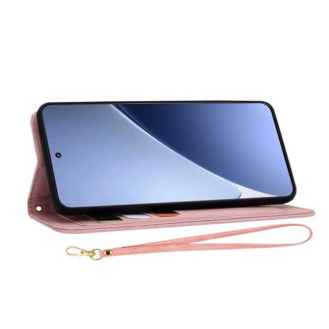 Husa tip carte pentru  Xiaomi 15 Pro, functie stand si port carduri, Roz