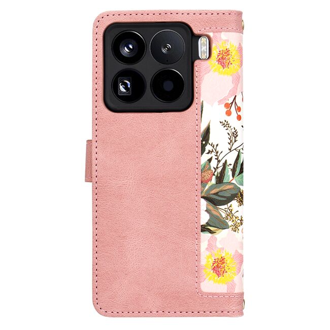 Husa tip carte pentru  Xiaomi 15 Pro, functie stand si port carduri, Roz