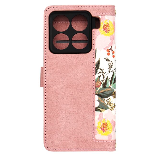 Husa tip carte pentru  Xiaomi 15 Pro, functie stand si port carduri, Roz