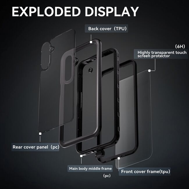 Pachet 360: Husa cu folie integrata pentru  Samsung Galaxy A16 ShockProof Dust-Water Proof Full Body, negru - transparent