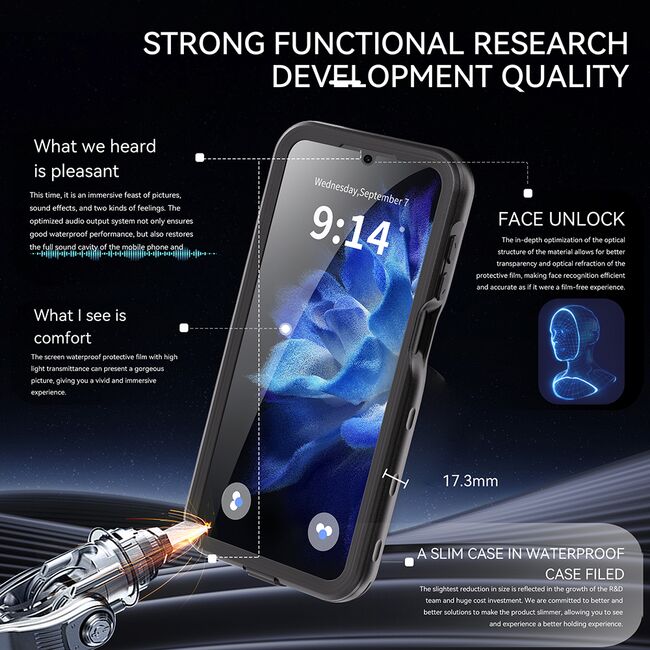 Pachet 360: Husa cu folie integrata pentru  Samsung Galaxy A16 ShockProof Dust-Water Proof Full Body, negru - transparent