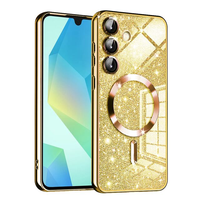 Husa pentru Samsung Galaxy A16 cu MagSafe Sparkle Glare Detachable Layer, cu protectie lentile - auriu