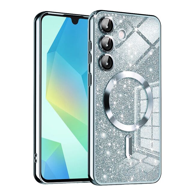 Husa pentru Samsung Galaxy A16 cu MagSafe Sparkle Glare Detachable Layer, cu protectie lentile - albastru deschis