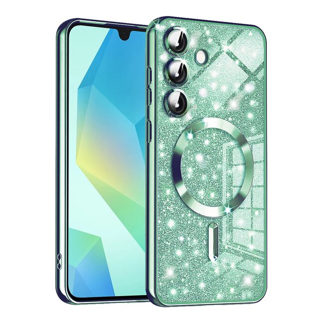 Husa pentru Samsung Galaxy A16 cu MagSafe Sparkle Glare Detachable Layer, cu protectie lentile - verde deschis