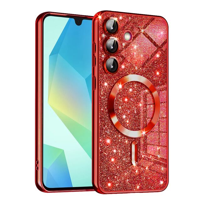 Husa pentru Samsung Galaxy A16 cu MagSafe Sparkle Glare Detachable Layer, cu protectie lentile - rosu