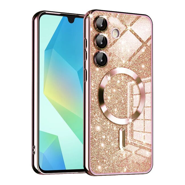Husa pentru Samsung Galaxy A16 cu MagSafe Sparkle Glare Detachable Layer, cu protectie lentile - roz