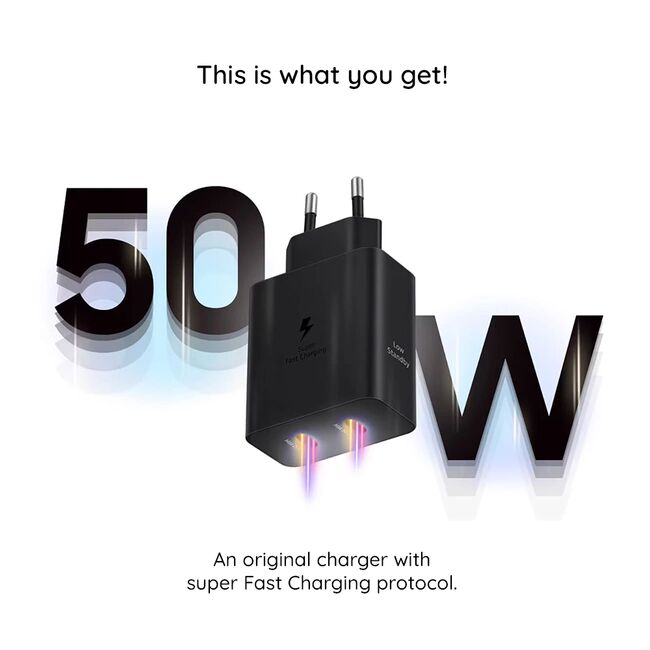 Incarcator Type-C Samsung Super Fast Charging 50W Original + cablu USB-C, EP-T5020XBEGEU - negru