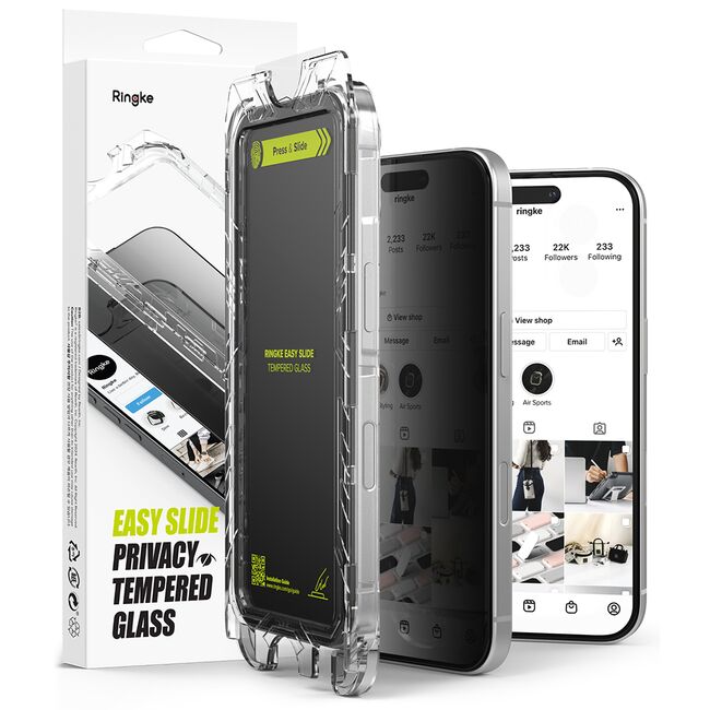 [Pachet 2x] Folie sticla iPhone 16 Pro Ringke Easy Slide Tempered Glass, privacy