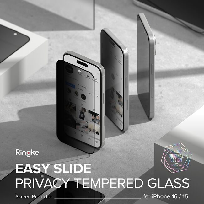 [Pachet 2x] Folie sticla iPhone 16 Pro Ringke Easy Slide Tempered Glass, privacy