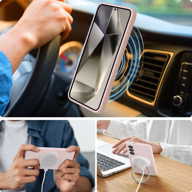 Husa pentru Samsung Galaxy S25 compatibila MagSafe Liquid Silicone - roz