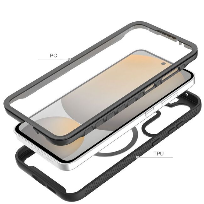 Pachet 360: Husa cu folie integrata pentru Samsung Galaxy S25 compatibila MagSafe fata-spate Defense360 - negru