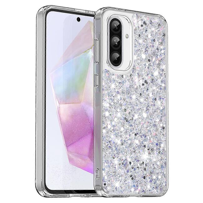 Husa pentru  Samsung Galaxy A36 cu sclipici Liquid Crystal Glitter, Argintiu