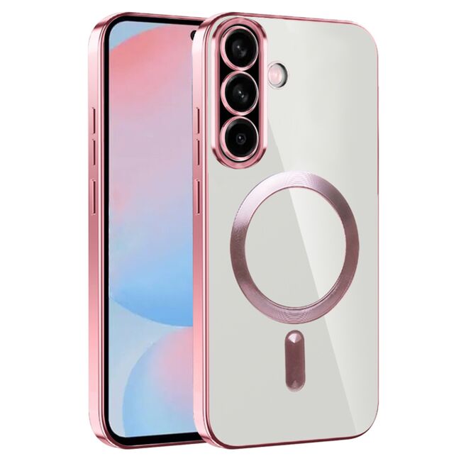 Husa pentru  Samsung Galaxy A56 cu MagSafe si protectie pentru lentile anti-shock 1.5 mm transparent - Roz