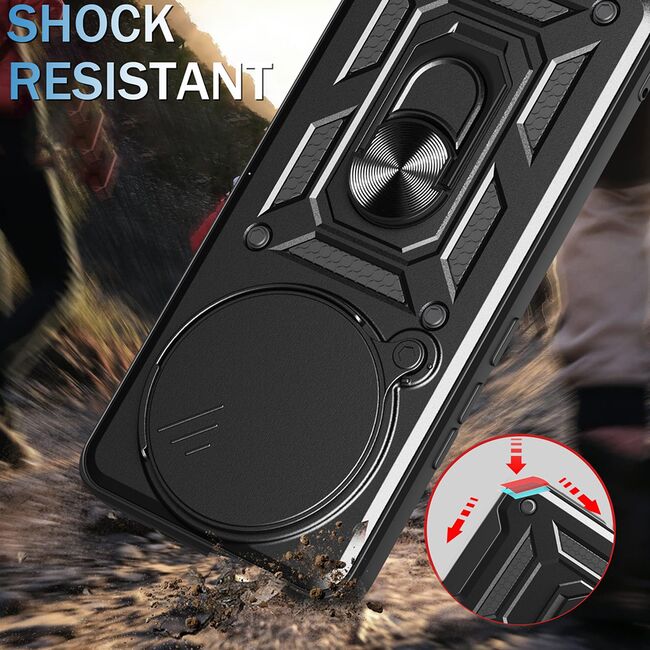 Husa pentru  Xiaomi Redmi Note 14 Pro+ Plus Ring Armor Kickstand Tough Rugged Cover cu protectie camera, Roz