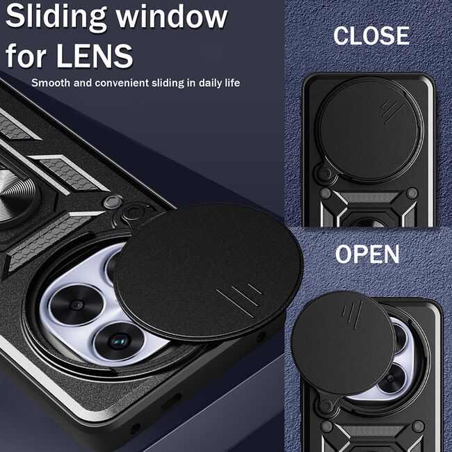 Husa pentru  Xiaomi Redmi Note 14 Pro+ Plus Ring Armor Kickstand Tough Rugged Cover cu protectie camera, Roz
